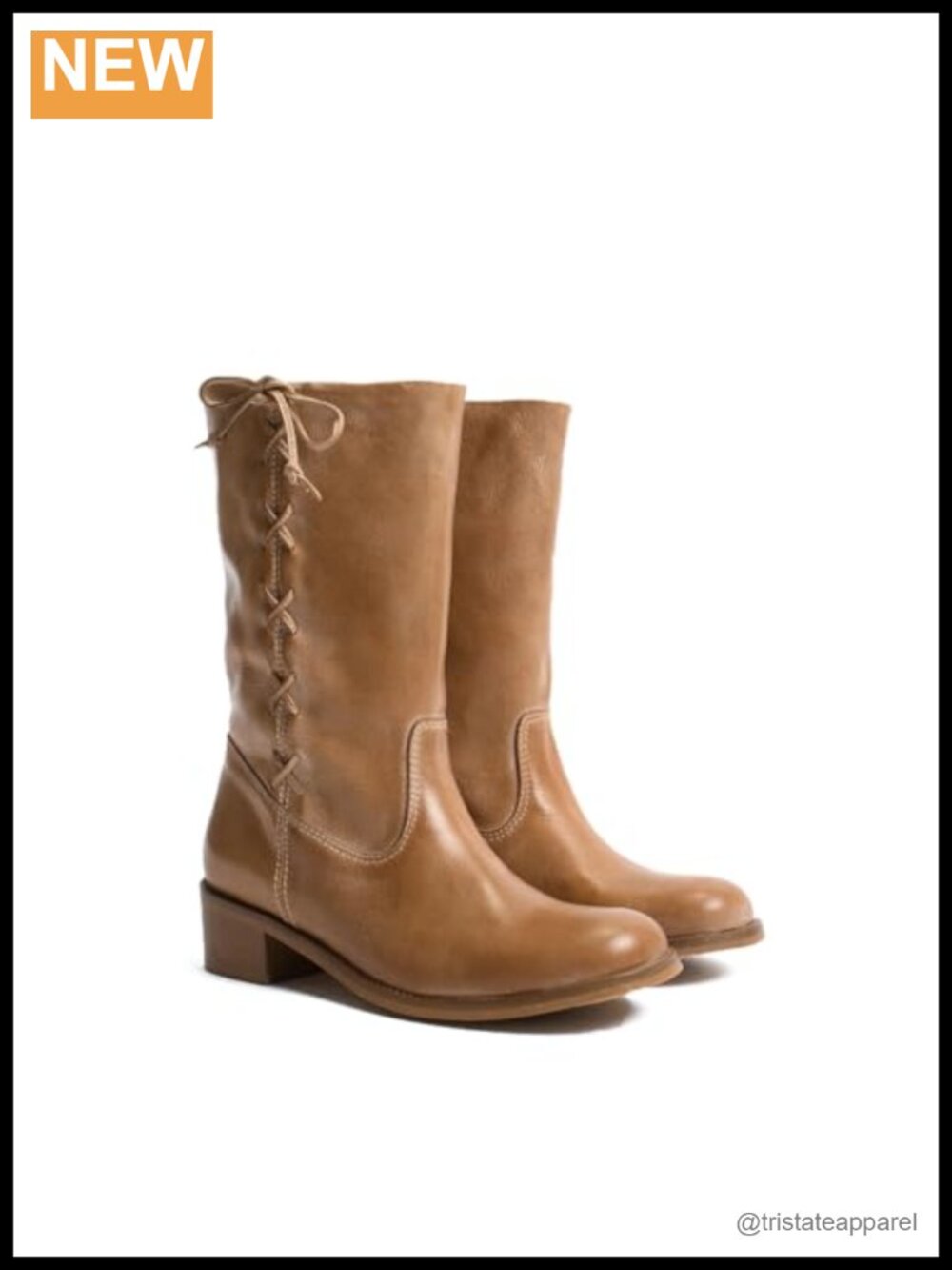 Faux Leather Mid Calf Boots Chunky Block Heel Round Toe Lace Up